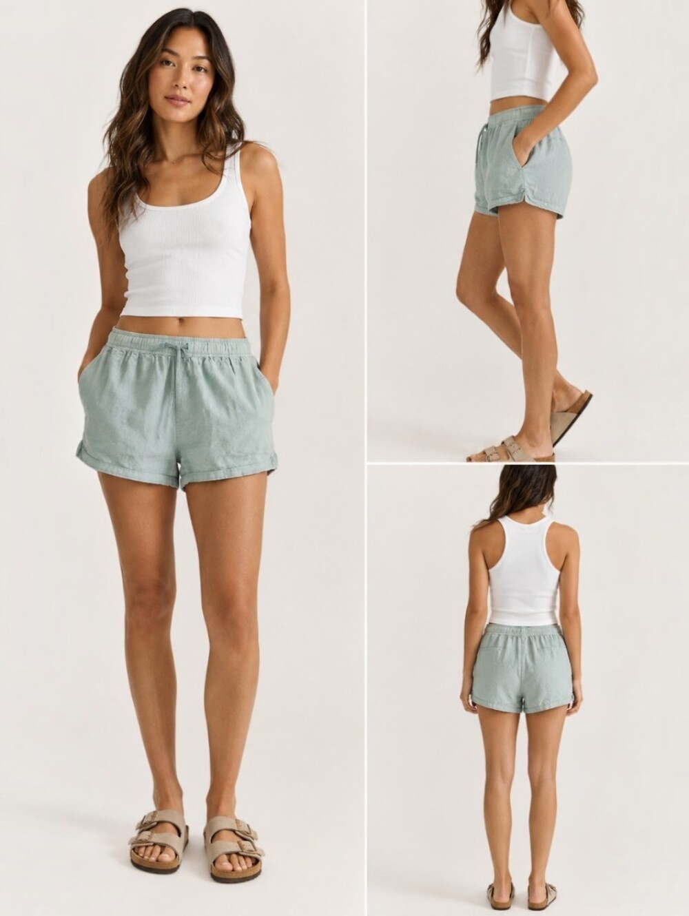 Patagonia Hemp Organic Cotton Shorts Women's M Sage Green Elastic Waist
